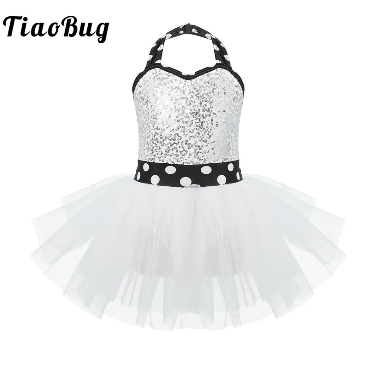 

Kids Girls Shiny Sequins Bowknot Polka Dots Ballet Tutu Dress Mesh Tulle Leotard Moden Jazz Latin Stage Performance Dance Wear
