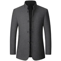 Mens Woolen Jacket Suit Stand-up Collar Middle-aged Autumn and Winter Woolen Men Jacket