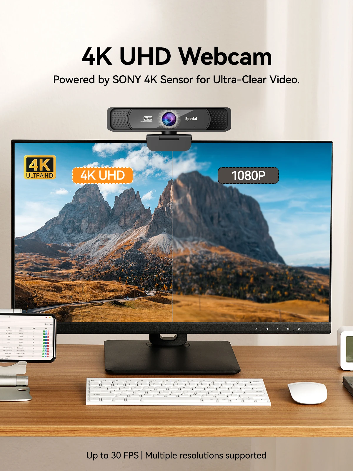 Spedal 931 HD 4K 30Fps 120 Wide Angle Webcam Wtih Microphone Remote Control Streaming PC Conferencin Windows Mac Linux