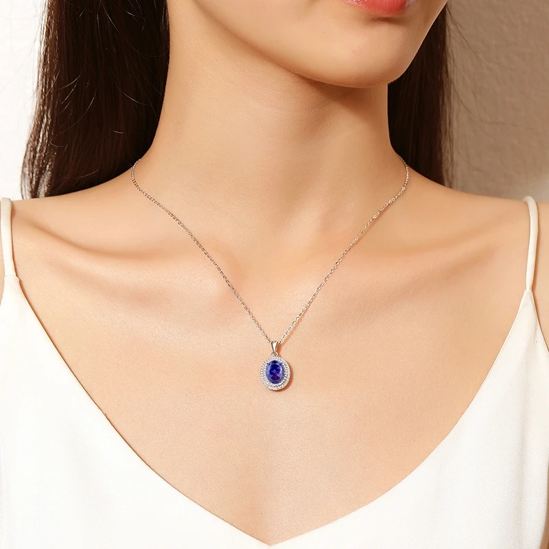 Elegant Colorful Jewelry S925 Silver Necklace Women Classic Egg Shaped Pendant Tanzanite Purple Gemstone Romantic Proposal Gift