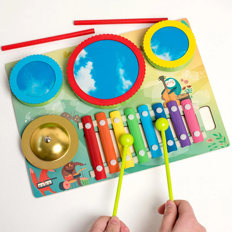 Kids Drum Set Baby Musical Instruments Toys For Toddlers 5 in 1 Wooden