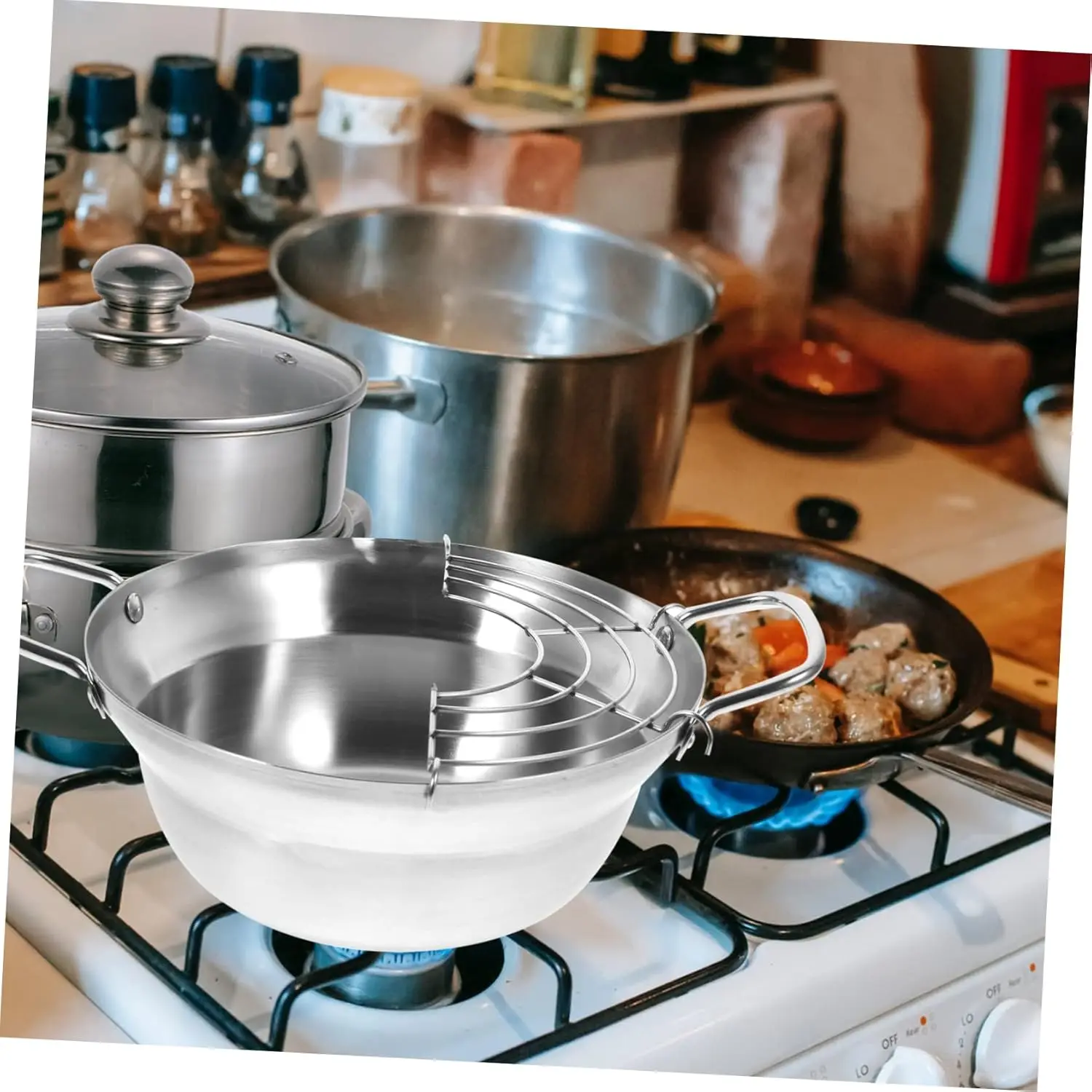 1 Pc Stainless Steel Deep Frying Pot Induction Cooker Frying Pan Tempura Fry Pot Induction Pan Skillet Fish Fryer J