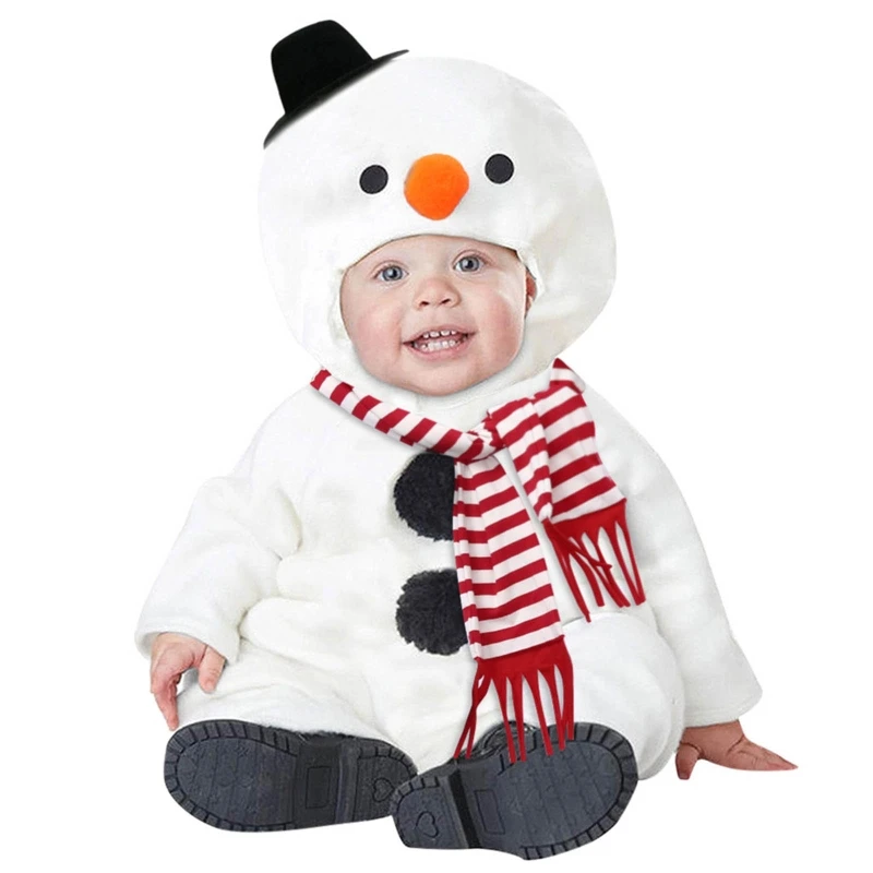 

6-12Months Toddler Newborn Baby Christmas Snowman Romper Scarf Plush Jumpsuit