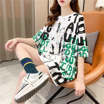 2024 Women Casual Short Sleeve Letter Print T-Shirts Summer Loose Pullovers Tees Shirts Female Streetwear Base Tees Lady Tops