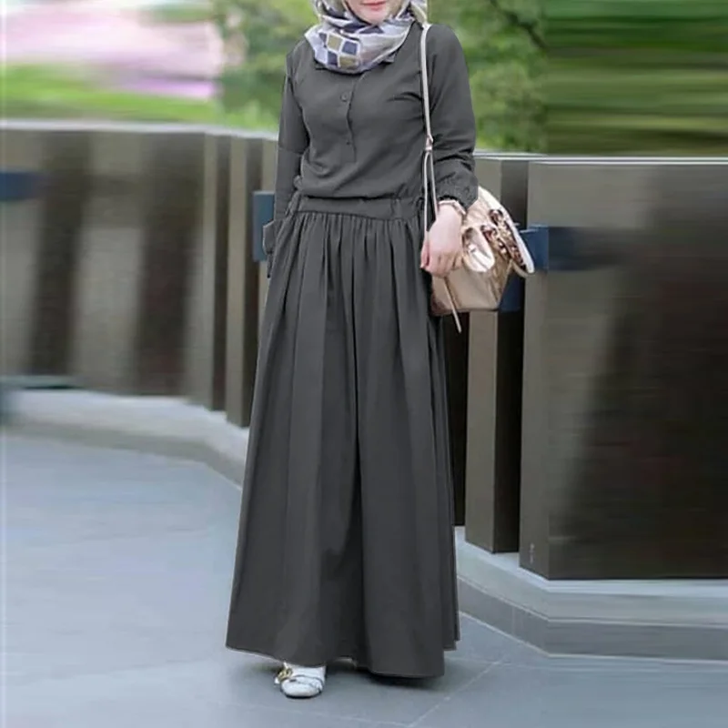  - Spring Maxi Dress ZANZEA Women Kaftan Muslim Long Dresses Elegant Robe Femme Long Sleeve Dubai Turkey Abaya Hijab Dress Islamic