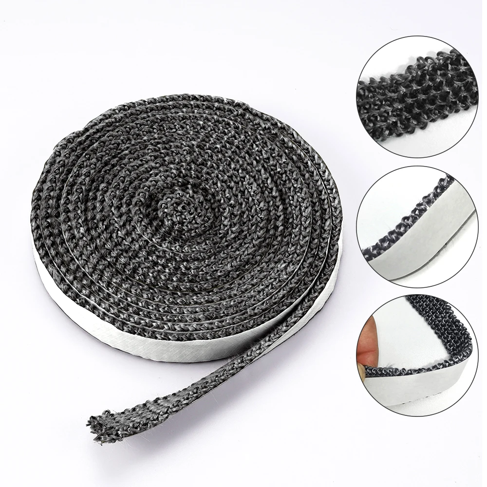Fireplace Sealing Rope 10/15mm Wood Burning Stove Door Self-Adhesive Fiberglass Sealing Cord Replacement Black Gasket Tape