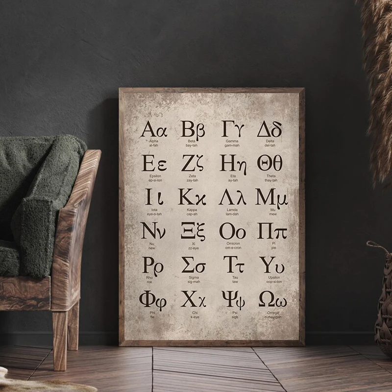 Greek Alphabet Educational Art Canvas – Mathematics Poster for Classroom & Home Decor