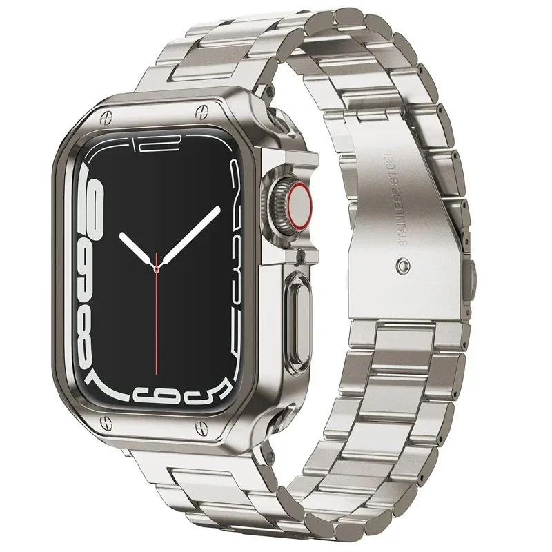 Stylish TPU Protective Case with Metal Strap for Apple Watch - Stainless Steel Bracelet Edition