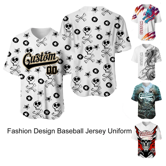 Fashion White Skull Jersey Baseball Uniform Men Shirt Custom