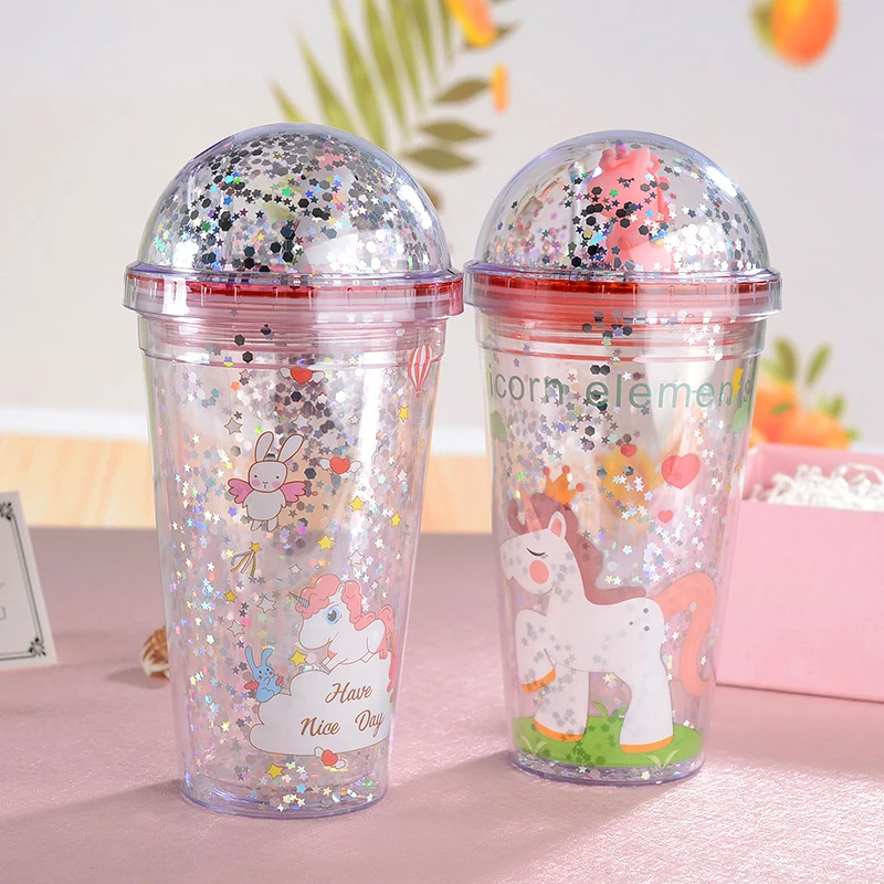 Plastic Cups With Straw Sequin Double Layer Water Bottle Cat Ear Cute  Tumbler For Birthday Gift Summer Drinkware Dropshipping - Mugs - AliExpress