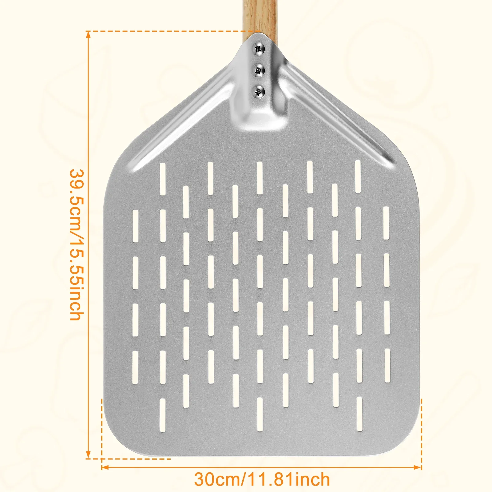 12inch aluminium alloy pizza shovel with wood handle non-stick perforated pizza shovel lightweight peel baking tool pizza peel pizza bakeware