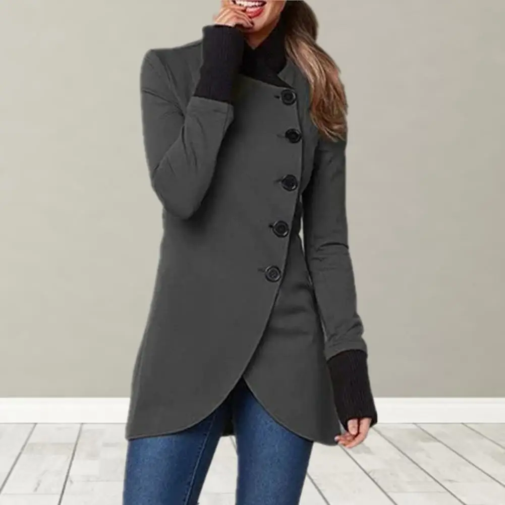 Women's Autumn And Winter Jacket Stand Collar Single Breasted Irregular Long Sleeve Solid Color Thickened Women's Jacket oversized solid balzers elegant notched collar women jacket long sleeve single breasted female blazer 2022 autumn winter outwear