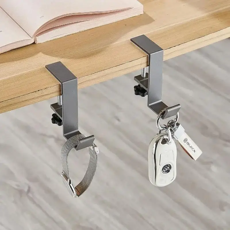 Adjustable Desk Edge Hook Gaming Headset Desk Hanger Student Backpack Storage Hanging Dual Hook Punch-free Home Office Organizer