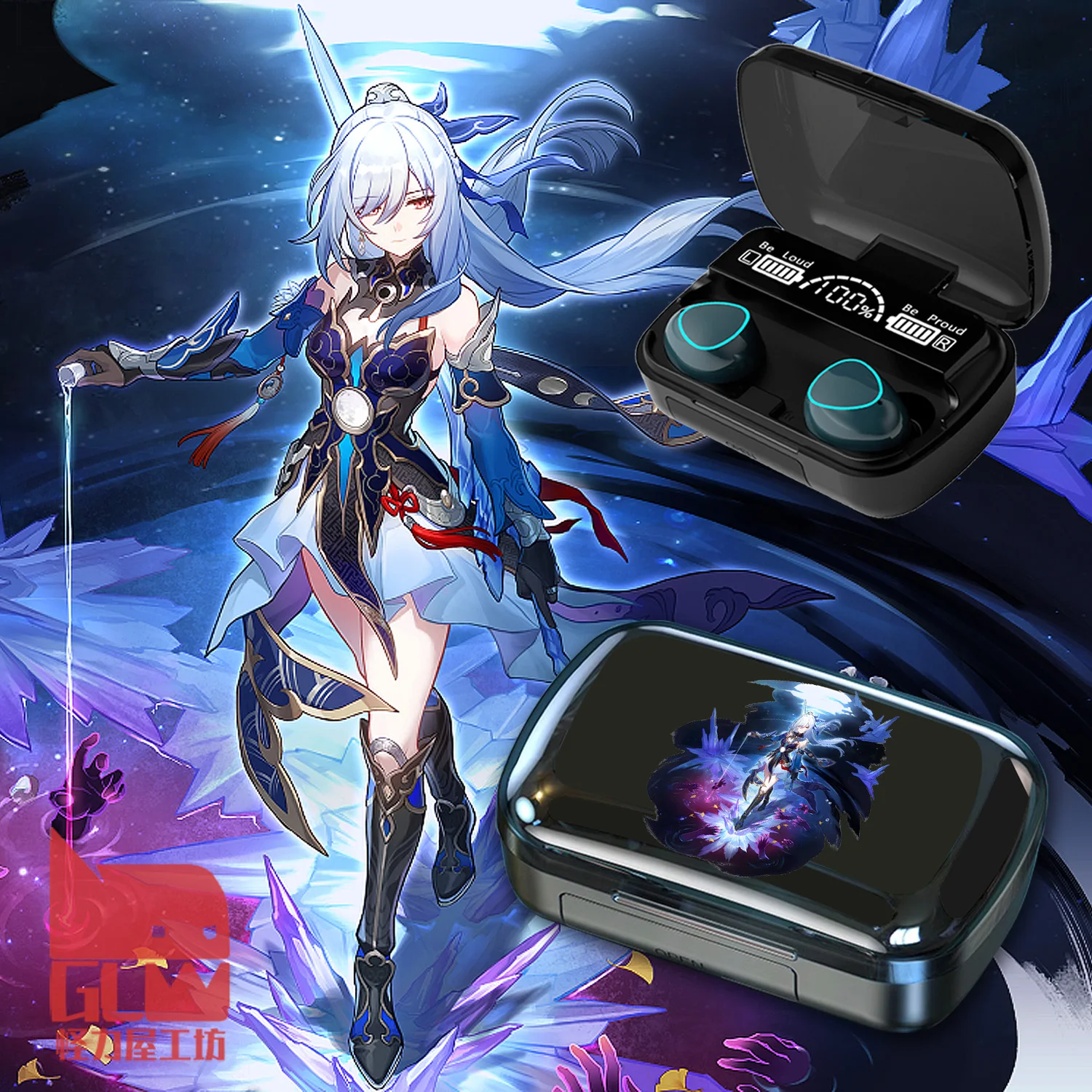 

Fashion Honkai: Star Rail jingliu Bluetooth Headset Digital Display Charging Pod Student Cosplay Gift