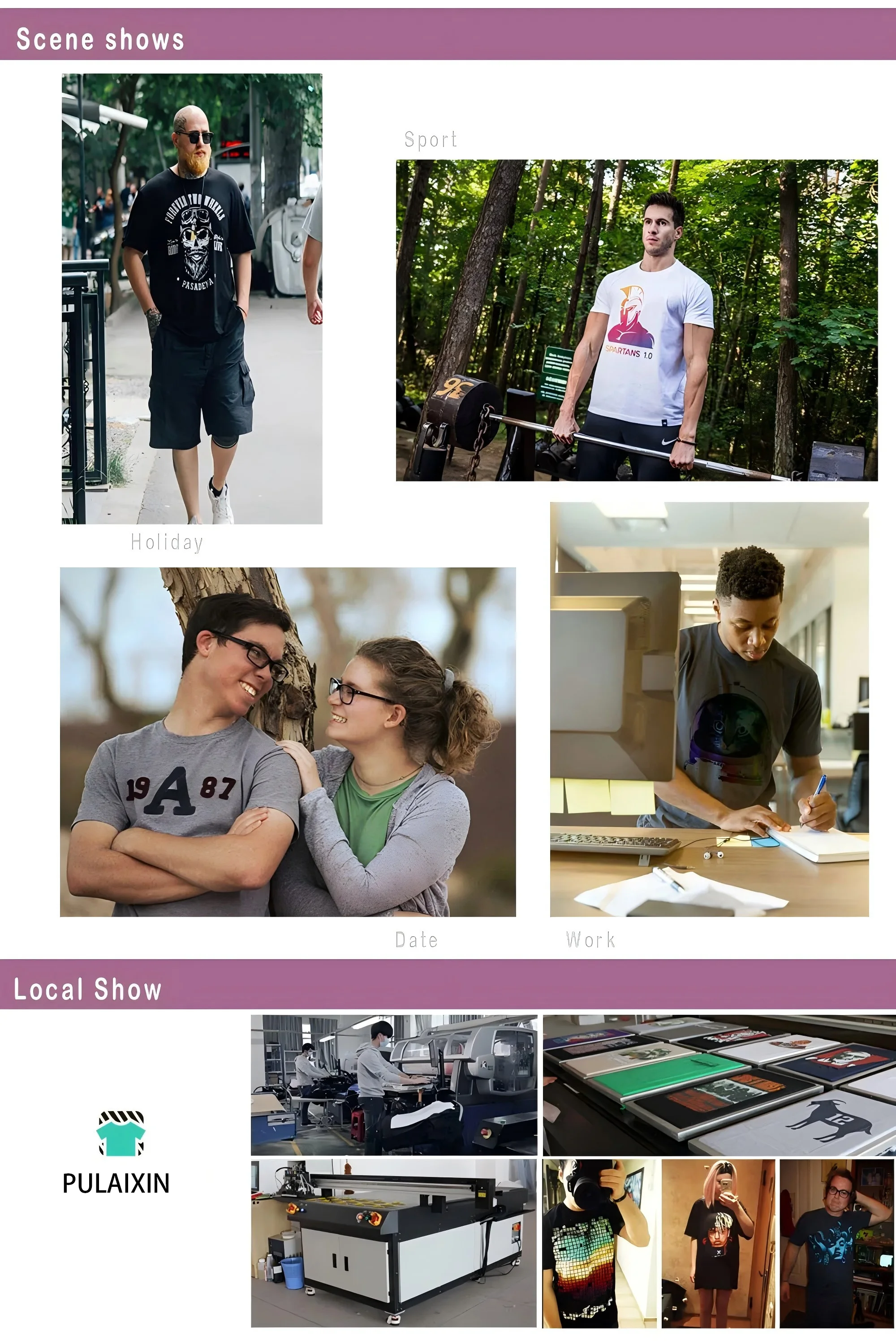 Display of Men's and Women's T-shirt Materials and Techniques
