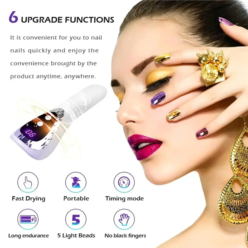 CHCH 휴대용 UV LED 네일 램프 5개의 램프 비드가 있는 빠른 건조 젤 네일 폴리쉬 네일 드라이어