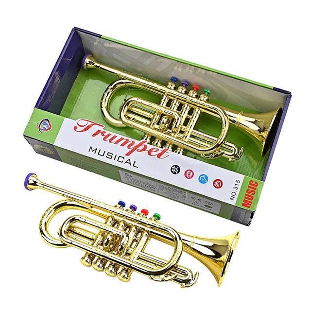 TOYANDONA 1 trompeta para niños, juguete de trompeta de plástico,  instrumento musical, juguete educativo temprano para niños y niñas (dorado)