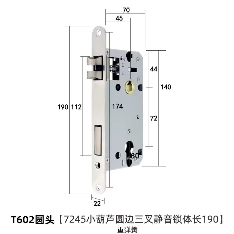 72x45 lock body stinless steel round panel 4572 indoor wooden door lock body Lock margin 72 space 45mm for 29mm cylinder