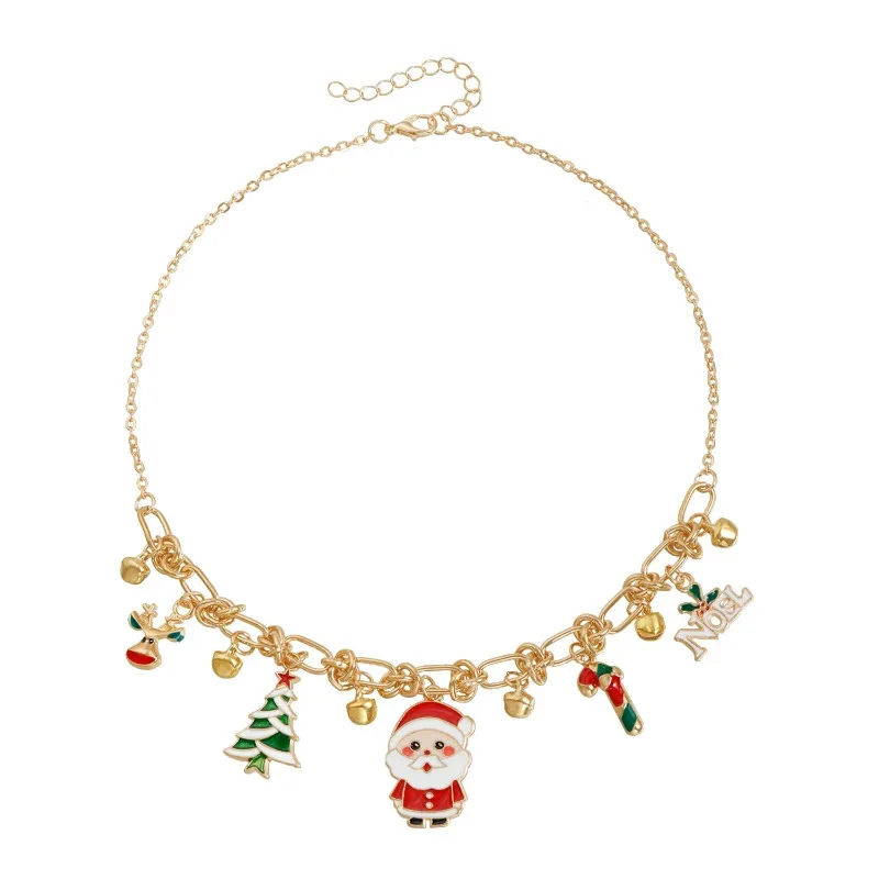 New Year Christmas Tree Pendant Necklace for Women Cute Snowflake Santa Claus Bell Clavicle Choker Party Jewelry Gifts