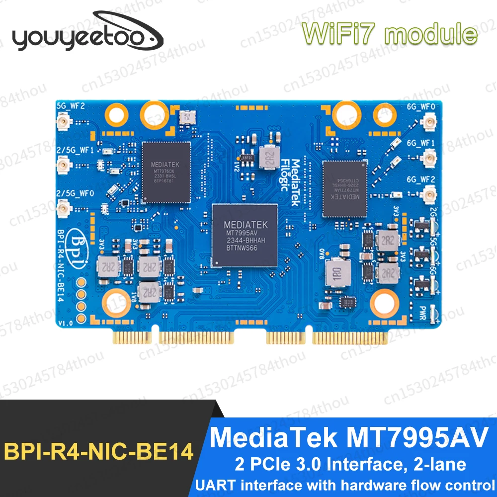 Wireless module Banana Pi BPI-R4-NIC-BE14 wifi7 module Accessories for BPI-R4 MediaTek MT7995AV Chipset 2 PCIe 3.0 Interface 2-lane 6pcs Antenna