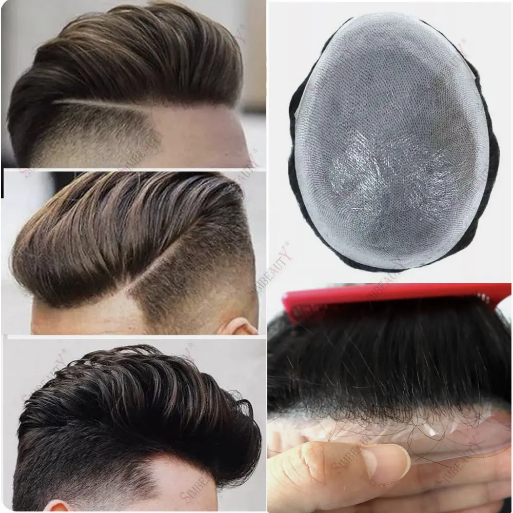 Human Hair Toupee 0.02mm Utra Thin Skin Disposable Natural Hairline Men Toupee Human Hair Prosthesis Replacement System Units Hair Pieces 8*10