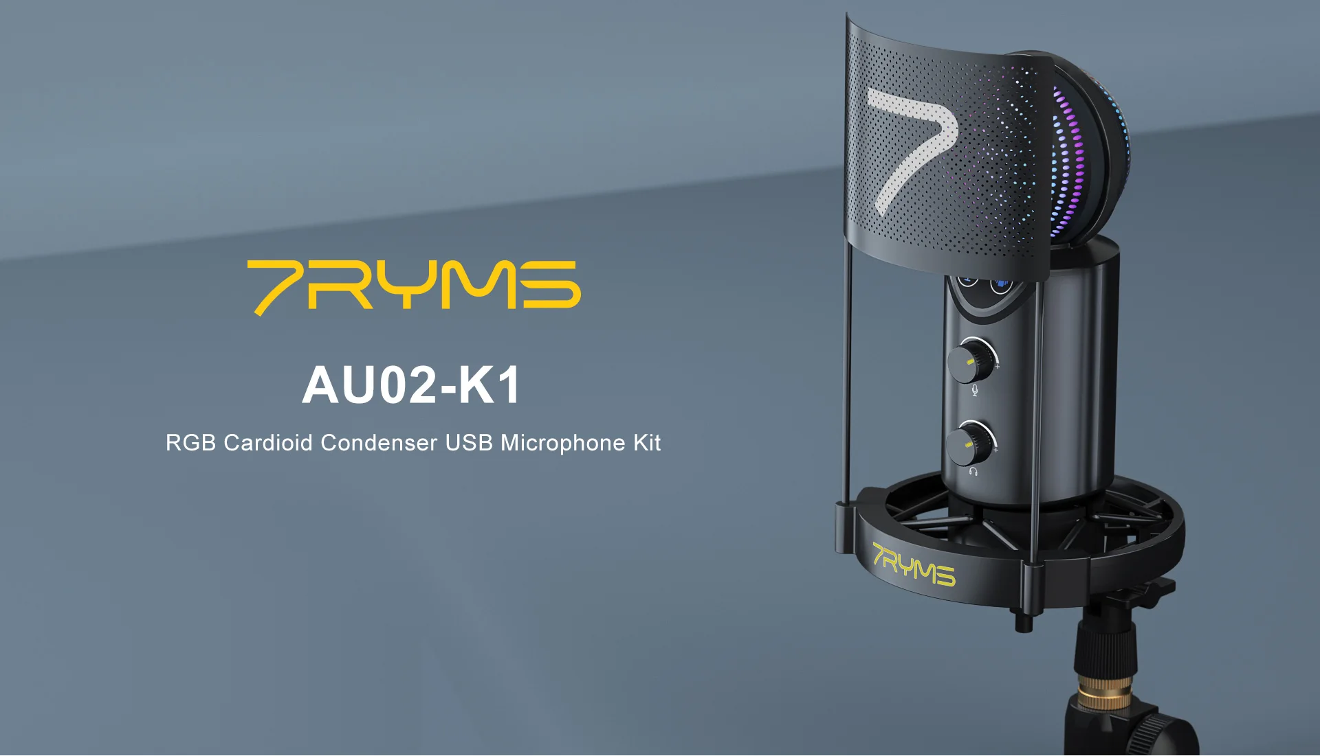 7RYMS AU02-K1 RGB Cardioid Condenser USB Microphone Kit description image