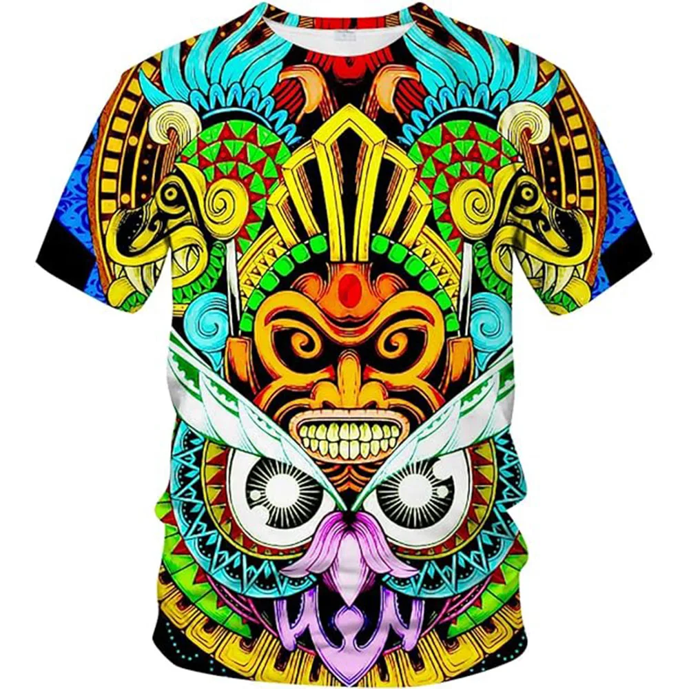 

Men's Mexico T-shirt Summer casual short sleeve fashion Mayan culture theme printed top realistic pattern shir