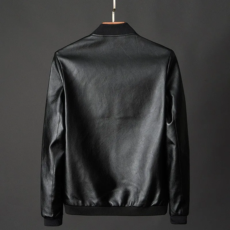 Men standing collar Jacke, leather motorcycle jacket men,bomber leather coat，fashion trend personalized leather winter clothing 4