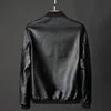 Men standing collar Jacke, leather motorcycle jacket men,bomber leather coat，fashion trend personalized leather winter clothing 4