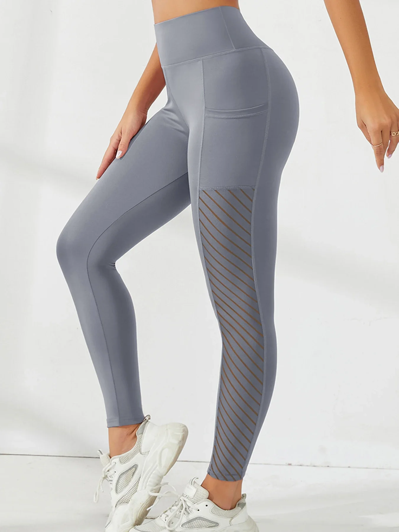 thumbnail image 1 of Women's Side Mesh High Waist Yoga Pants With Pockets Leggings for Women Tummy Control Workout Ankle Length Pants Casual Style, 1 of 10