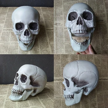 1PC sztuczna czaszka głowa Model czaszka kości przerażający Horror szkielet Ornament Halloween do odmu ozdobne statki czaszka ludzka głowa tanie i dobre opinie CN (pochodzenie) CHINA People Z żywicy