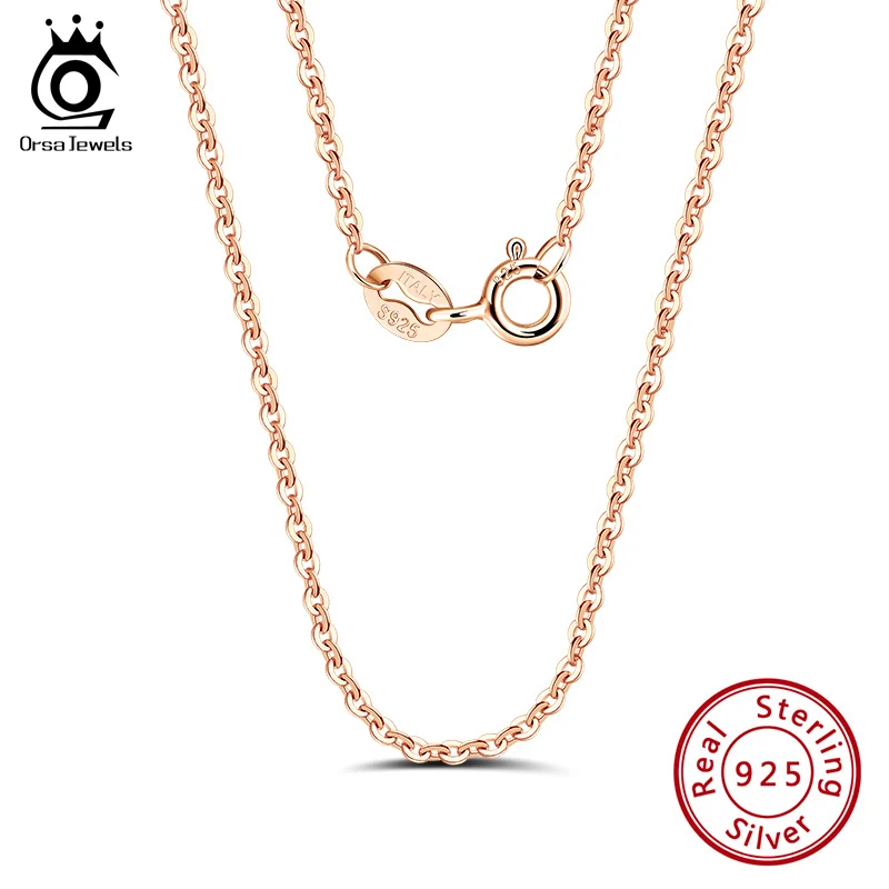 Orsa Jewels Italian 925 Sterling Silver Neck Chain Colore Oro Rosa 1.0Mm Collana A Catena Con Cavo Catena A Croce In Argento O-Chain Sc06-R