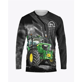 Farm Tractor Pattern 3D Print Autumn Men’s O-Neck T-shirt Casual Long Sleeve Oversized Pullover Fashion Streetwear Men Clothing