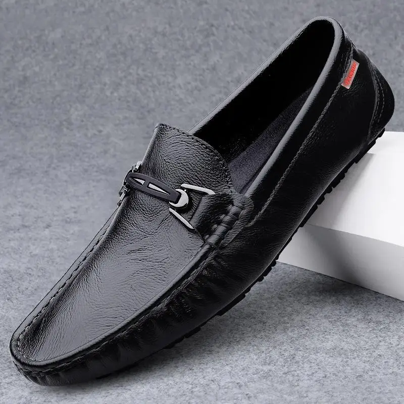 

Summer 2023 Korean Style Genuine Leather Doug Shoes Men's Social Guy Luxury Trendy Breathable Loafers