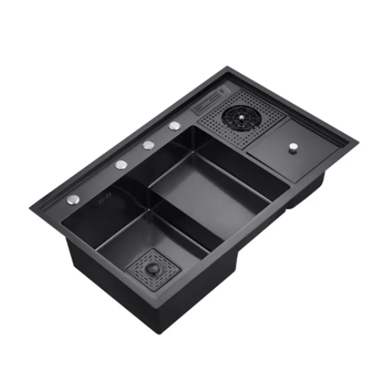 850*500mm Stainless Steel Cup Washer Sink Kitchen Multifunctional Black Diamond Nano Large Single-slot Step Vegetable 3