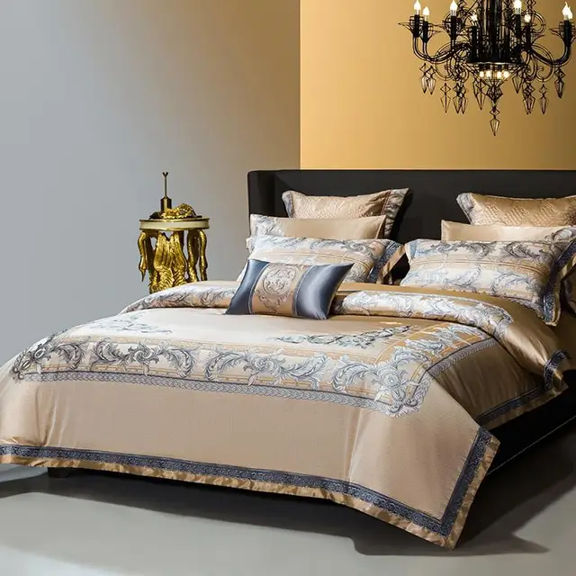 Set letto matrimoniale King Size color argento dorato Set biancheria da  letto Royal di lusso in