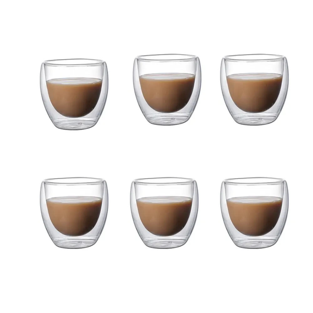 Tasses à café en verre transparent à Double paroi, 5 tailles, ensemble de 6 tasses à couche isolée pour Bar, thé, lait, jus, eau, verre à expresso