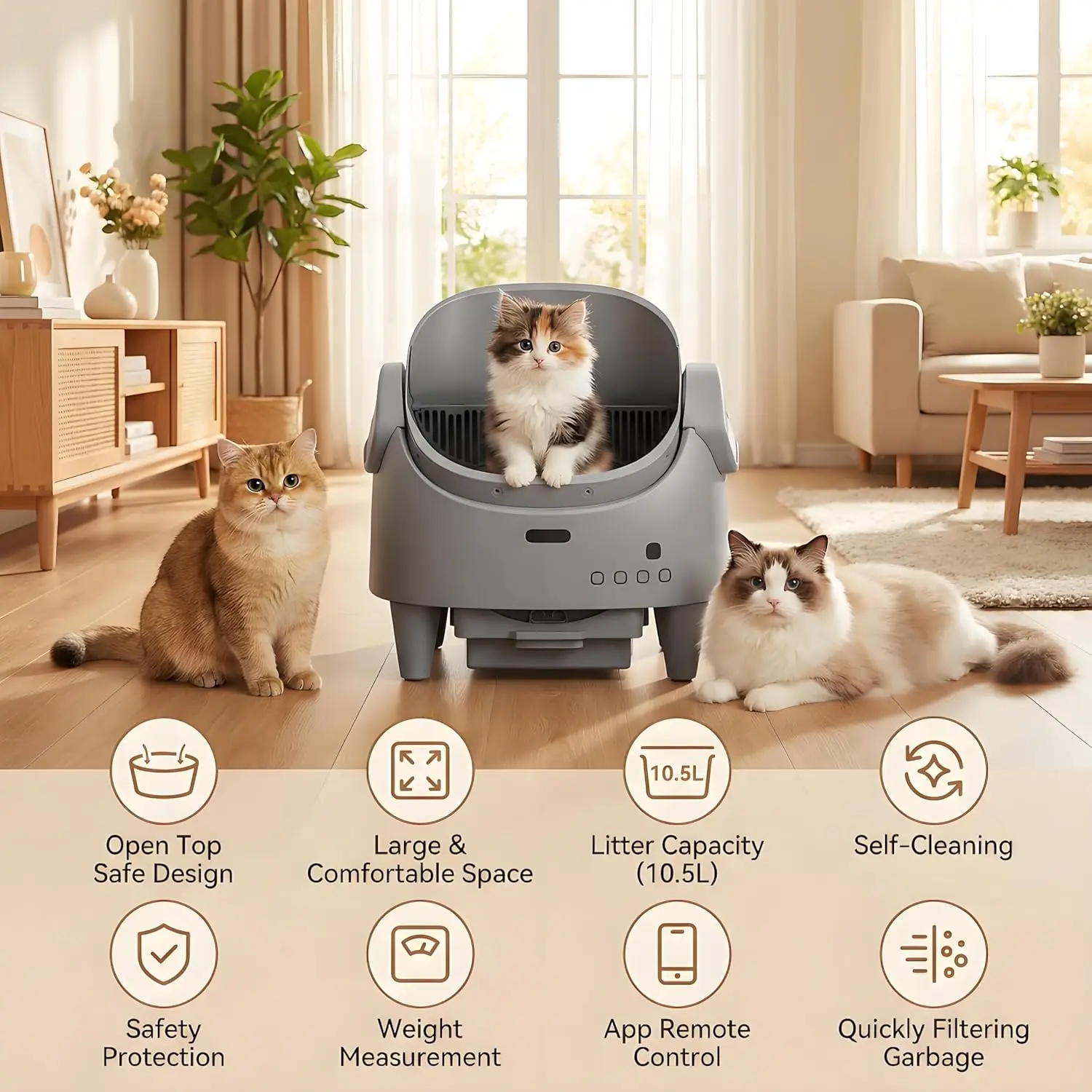 Smart Automatic Self-cleaning Cat Litter Box With App Control_voghion.com