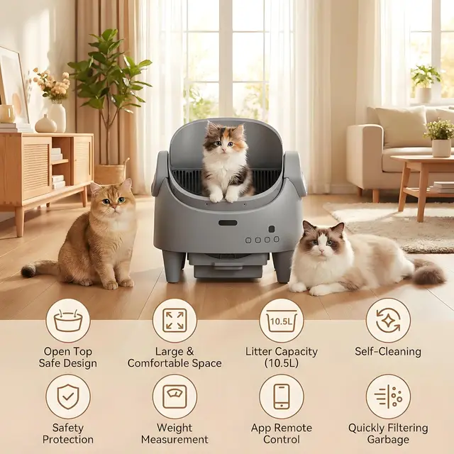 Smart Open Automatic Cat Litter Box 8L Self-Cleaning WiFi App Control Anti-Pinch Odor Removal Electric Pet Toilet 1