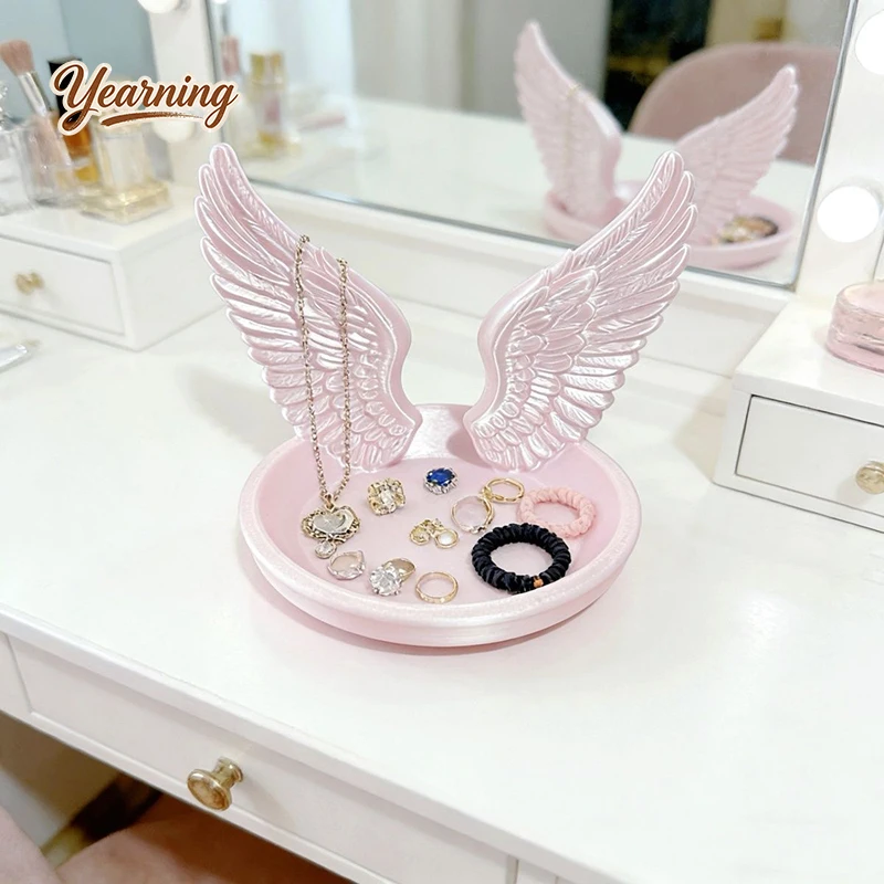 창의적인 천사 날개 모양 데스크탑 수납함, 패션 쥬얼리 트레이 정리함, 가정용 화장대 장식품, 선물용