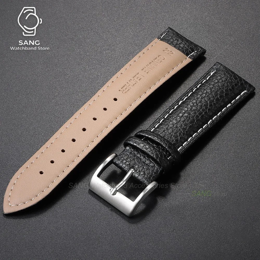 Universal Leather Watchband with Solid Buckle - Calfskin Strap