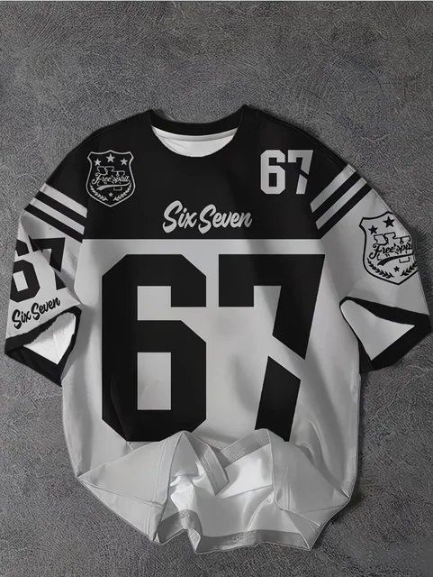 T-shirt d'été imprimé numérique 3D pour enfants, style sportif, haut patchwork à manches courtes, maillot de football Y2K, coupe ample 1