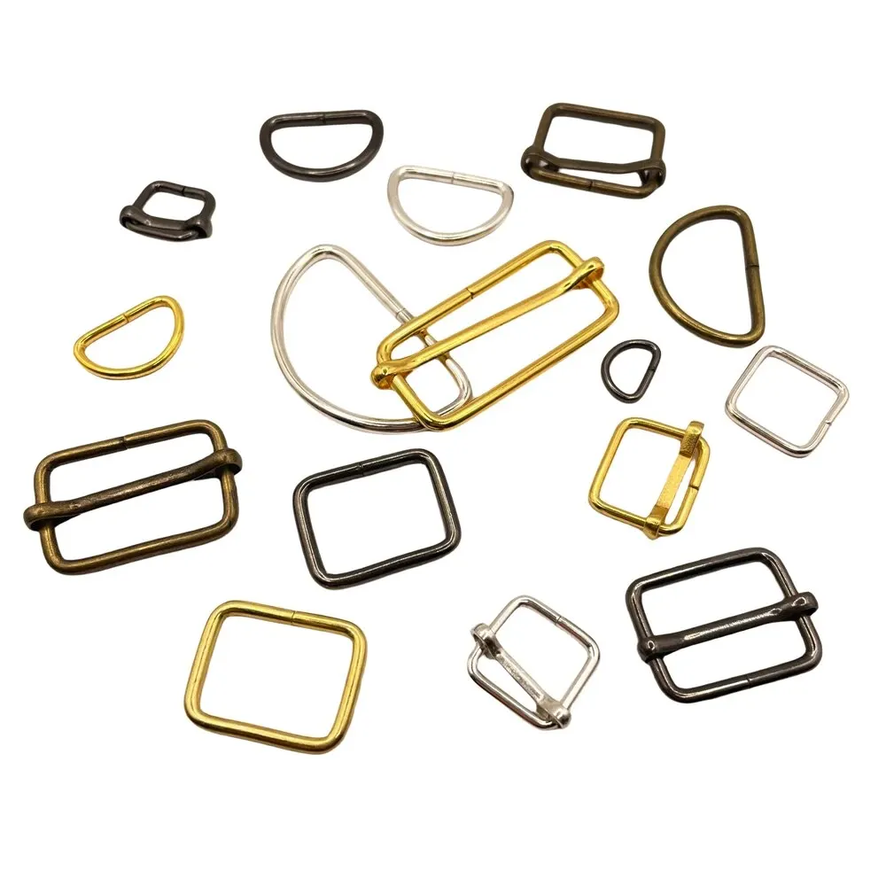 10 Pcs Wire Formed Metal D-Ring Rectangle Loops Tri-Glide Slider Adjuster Non-Welded Belt Strap Buckle