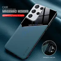 s21 ultra case leather texture car magnetic holder back covers for samsung galaxy s 21 ultra plus fe soft frame shockproof coque 1