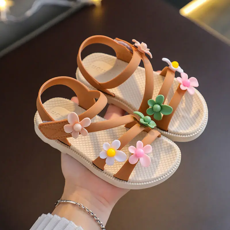 2022 New Summer Little Girls Sandals Flower Simple Cute Pink Green Children Sandals Toddler Baby Soft Casual School Girl Shoes comfortable sandals child Children's Shoes