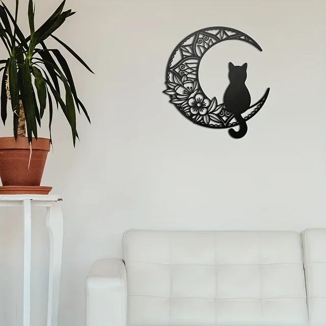 Cat and Moon Metal Wall Decor 1