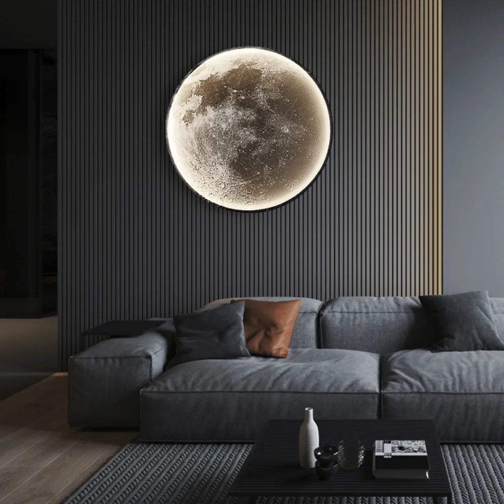 

Moon Wall Lamp Living Room Background Wall Modern Simple Wall Painting Lamp Art Decoration Designer Aisle Bedroom Bedside Lamps