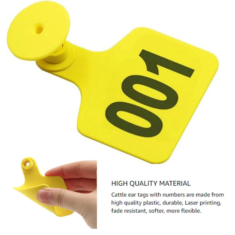 100PCS Large Plastic Pig Cattle Ear Tags Livestock Ear Tags for Sheep Cattle Calf Hog Animal No. 1-100 Color Identification Card