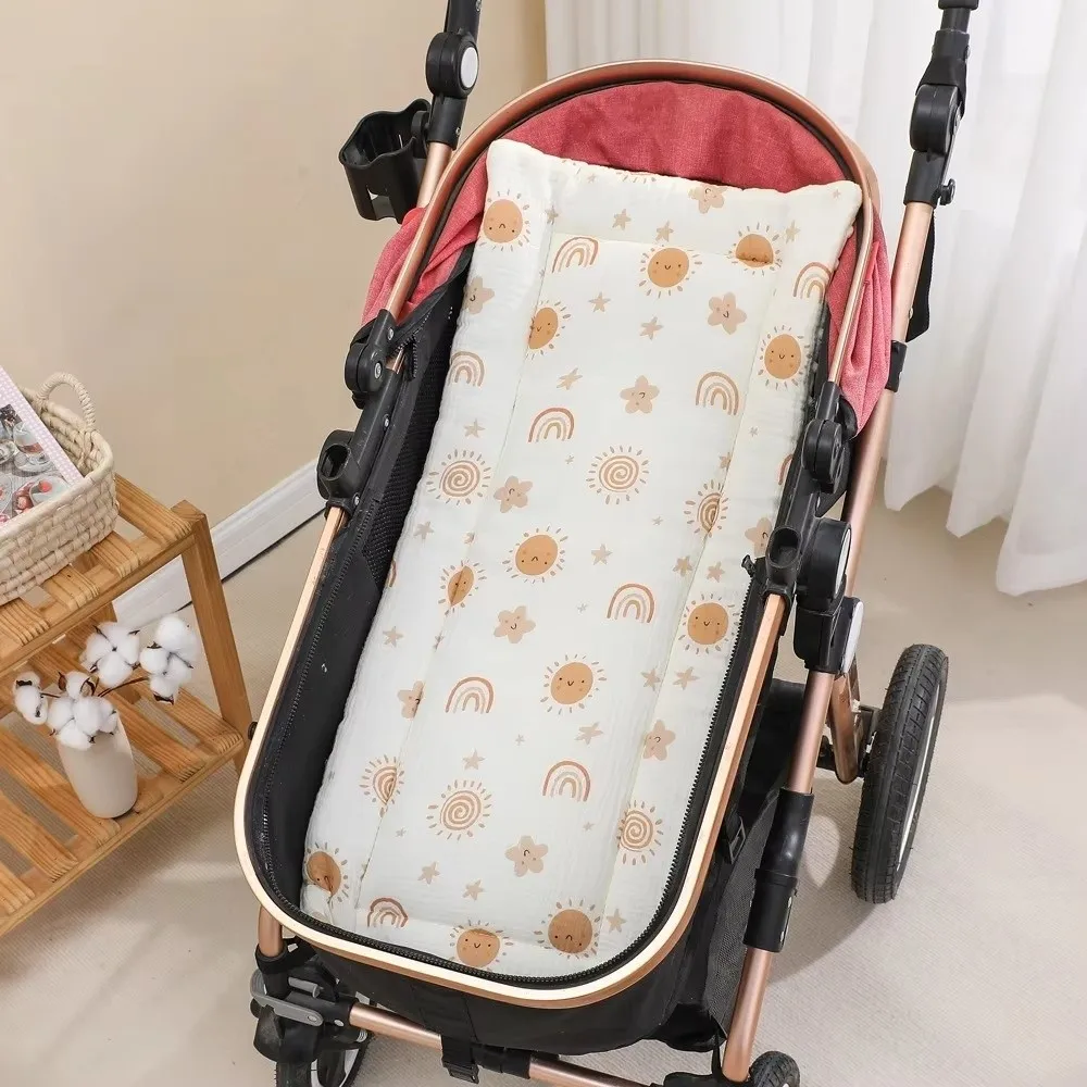 Universal Cartoon Baby Stroller Cushion Rainbow Flower Trolley Mattress Soft Square Baby Seat Cushion Seat Liner