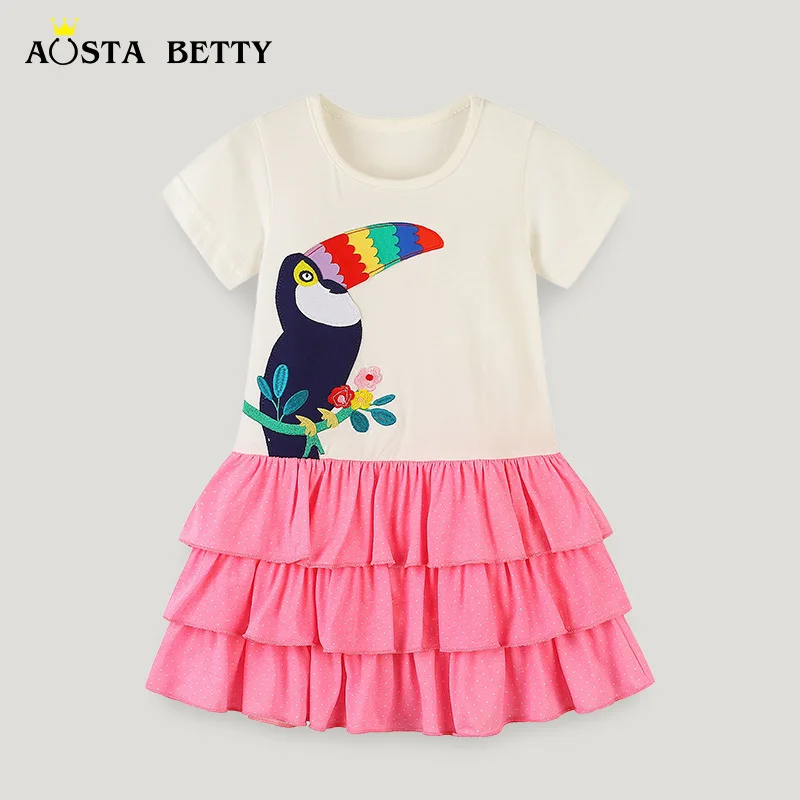 

Style Children's Dress Summer New Cartoon Embroidered Girls' Short-Sleeved Children's Dress Knitted CottontutuSkirtAosd